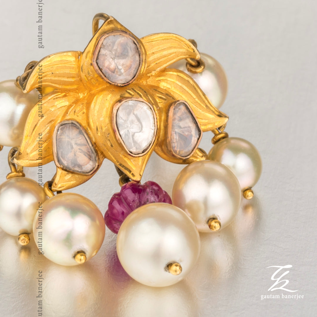 Yellow Gold Pearl Ring with Diamond Pave Accents - Dianna Rae Jewelry